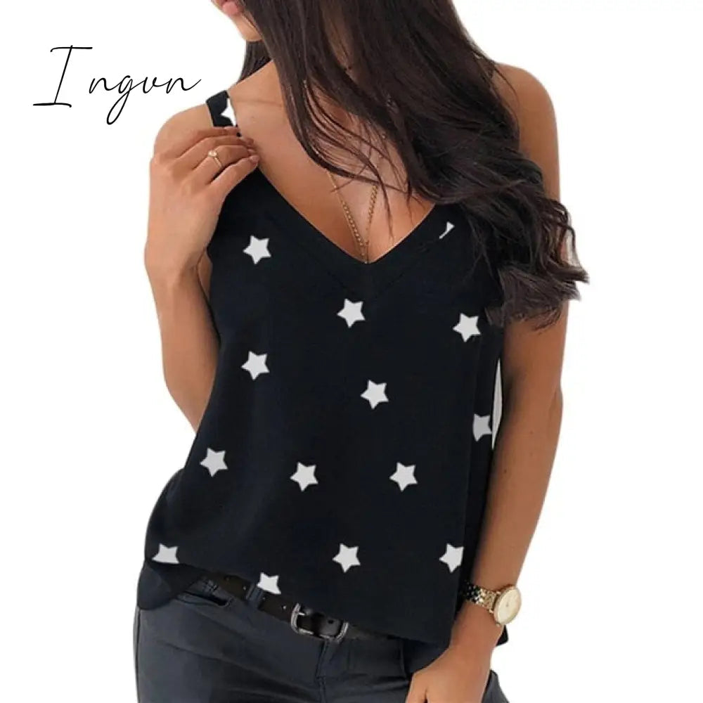 Ingvn - Muyogrt Women Summer Blouse Shirts Sexy V Neck Ruffle Blouses Backless Spaghetti Strap Office Ladies Sleeveless Casual Tops