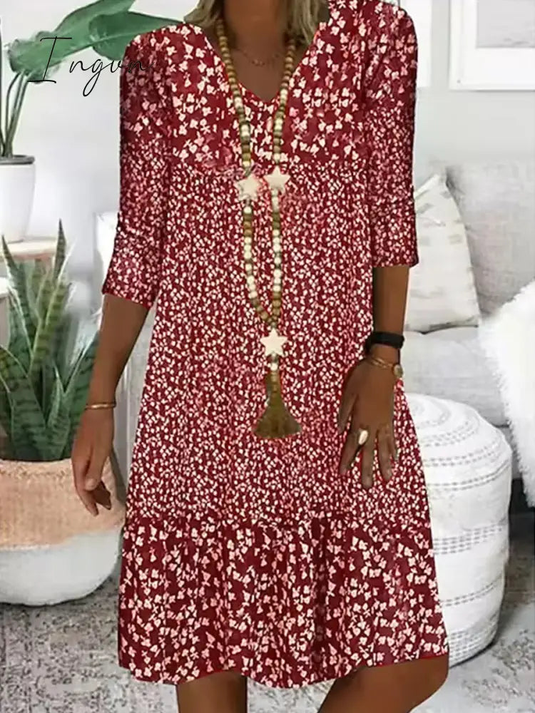 Ingvn - Chic Abstract Printed Short Sleeve Dress