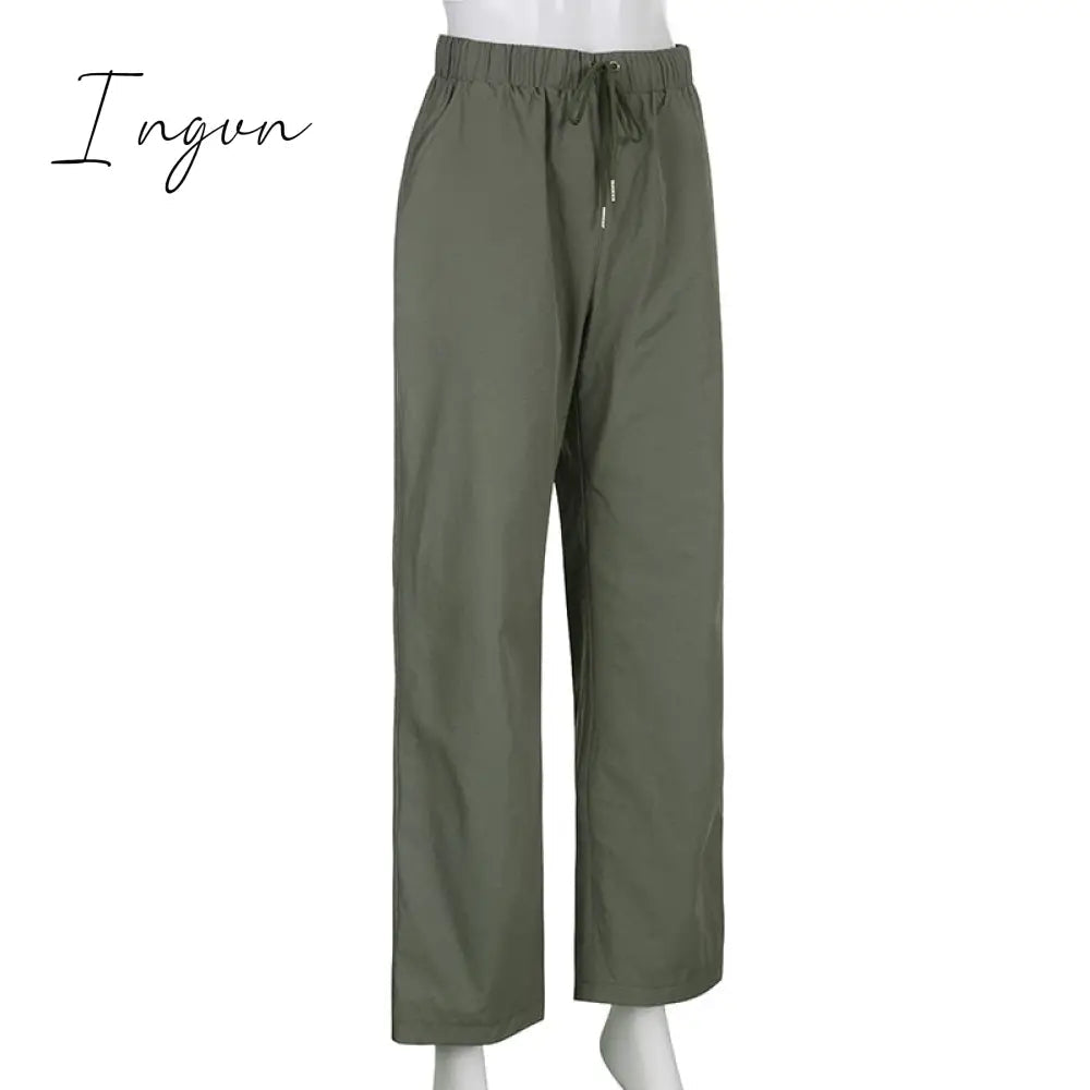 Ingvn - Joggers Baggy Wide Leg Sweatpants Sets Loose Drawstring Low Waist Streetwear Cargo Pants Turtleneck Top 2 Piece Set
