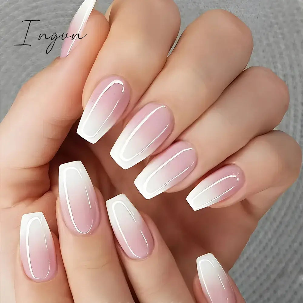 24pcs Short Glitter Purple False Nails  Almond Stiletto French Wearable Fake Nails Art Artificial Full Cover Press on Nail Tips