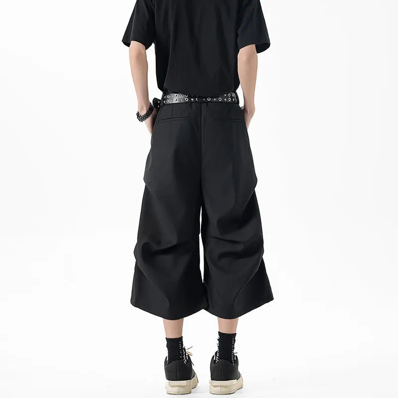 New Wide Leg Casual Pants mens Loose Fit Elastic Waist Outdoor Sport Capri Wrinkle Design Comfy Trousers for Women Men