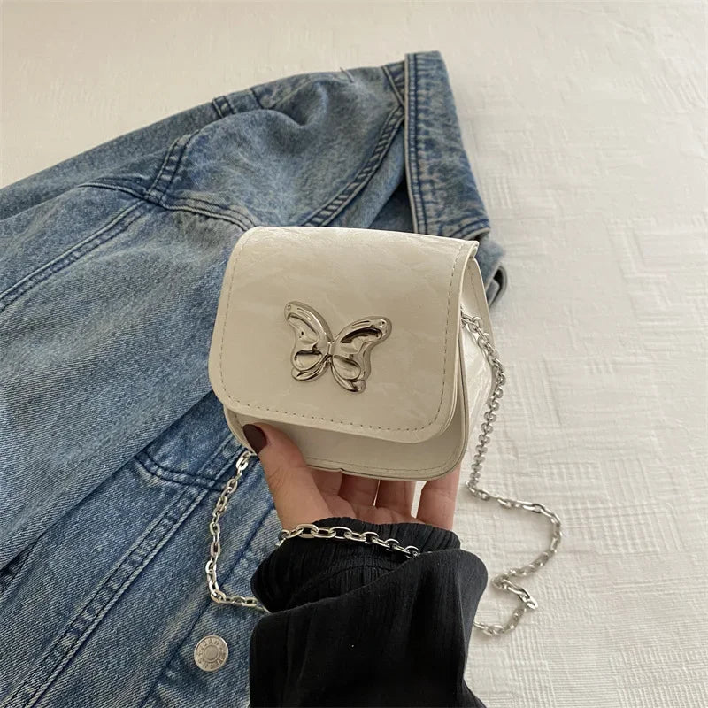 Ingvn  Metal Butterfly Women's Mini Shoulder Bag Fashion Chain Ladies Small Crossbody Bags PU Leather Female Dinner Party Clutch Purse