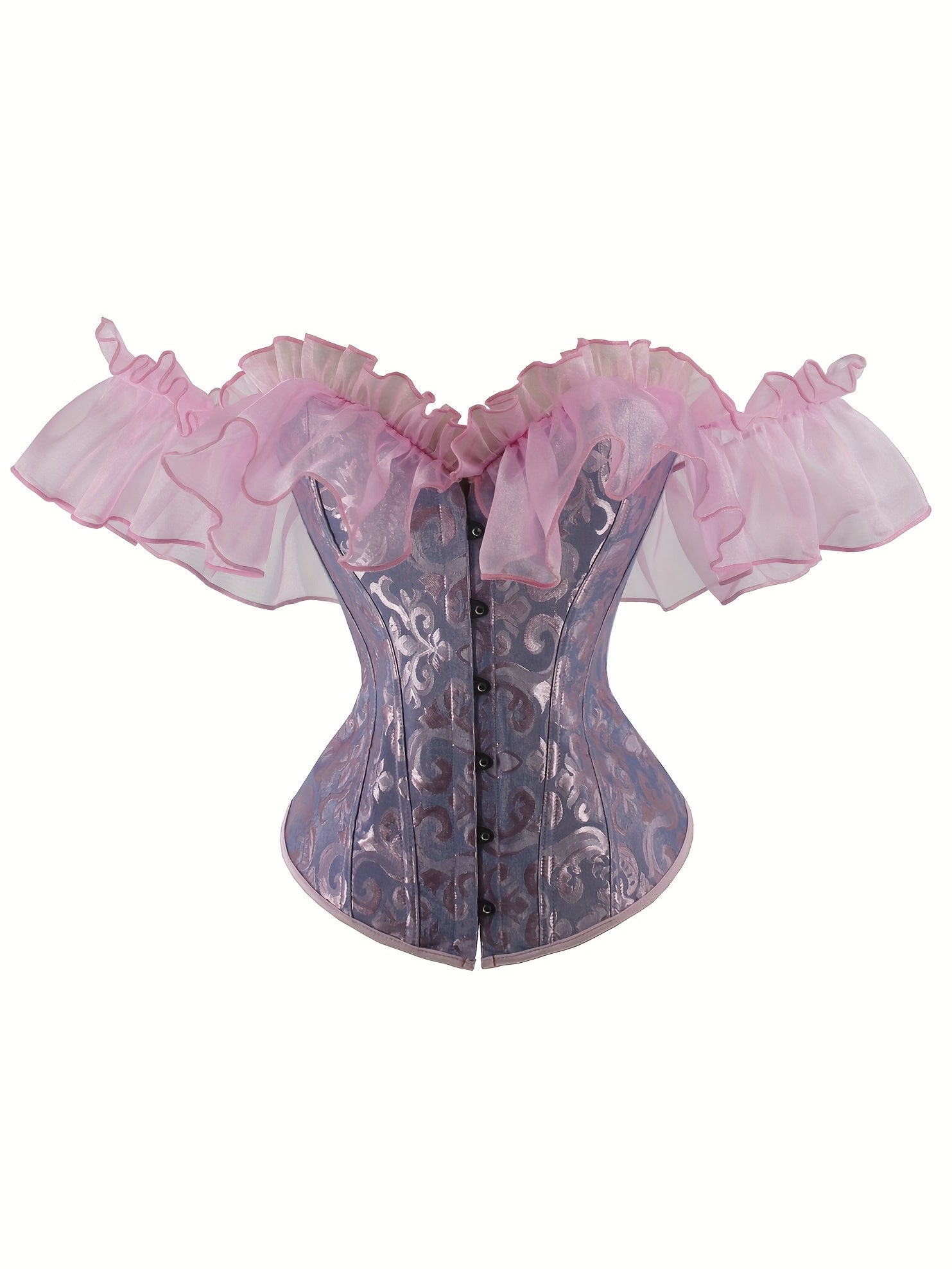 Elegant Black Ruffle Sleeve Corset Top – Chic Lace-Up & Stretch Bustier, Polyester Shapewear with Exaggerated Ruffle Detail for Women