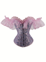 Elegant Black Ruffle Sleeve Corset Top – Chic Lace-Up & Stretch Bustier, Polyester Shapewear with Exaggerated Ruffle Detail for Women