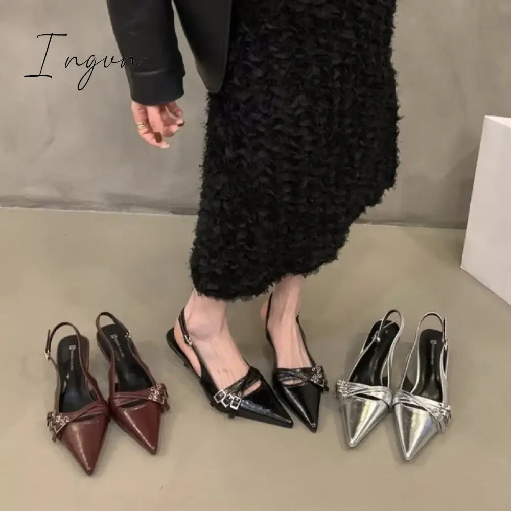 Formal High Heeled Sandals for Woman Concise Office Lady Slingbacks Stilettos Sexy Pointed Toes Summer Chic Ladies Mules Shoes