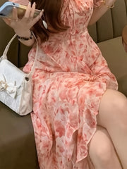 Elegant Floral Print Polyester Blend 1pc Fit and Flare Dress - Ruffle Hem, Scoop Neck, Woven Fabric - for Spring/Summer Women