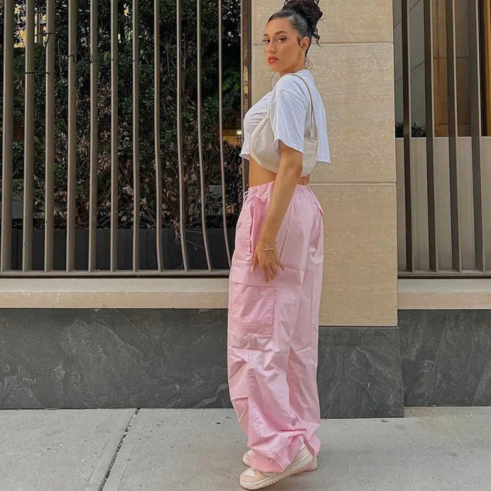 Ingvn - Y2K Clothing Oversized Plus Size Low Waist Parachute Loose Baggy Sweatpants Trousers Women Jogger Cargo Pants Streetwear Outfits