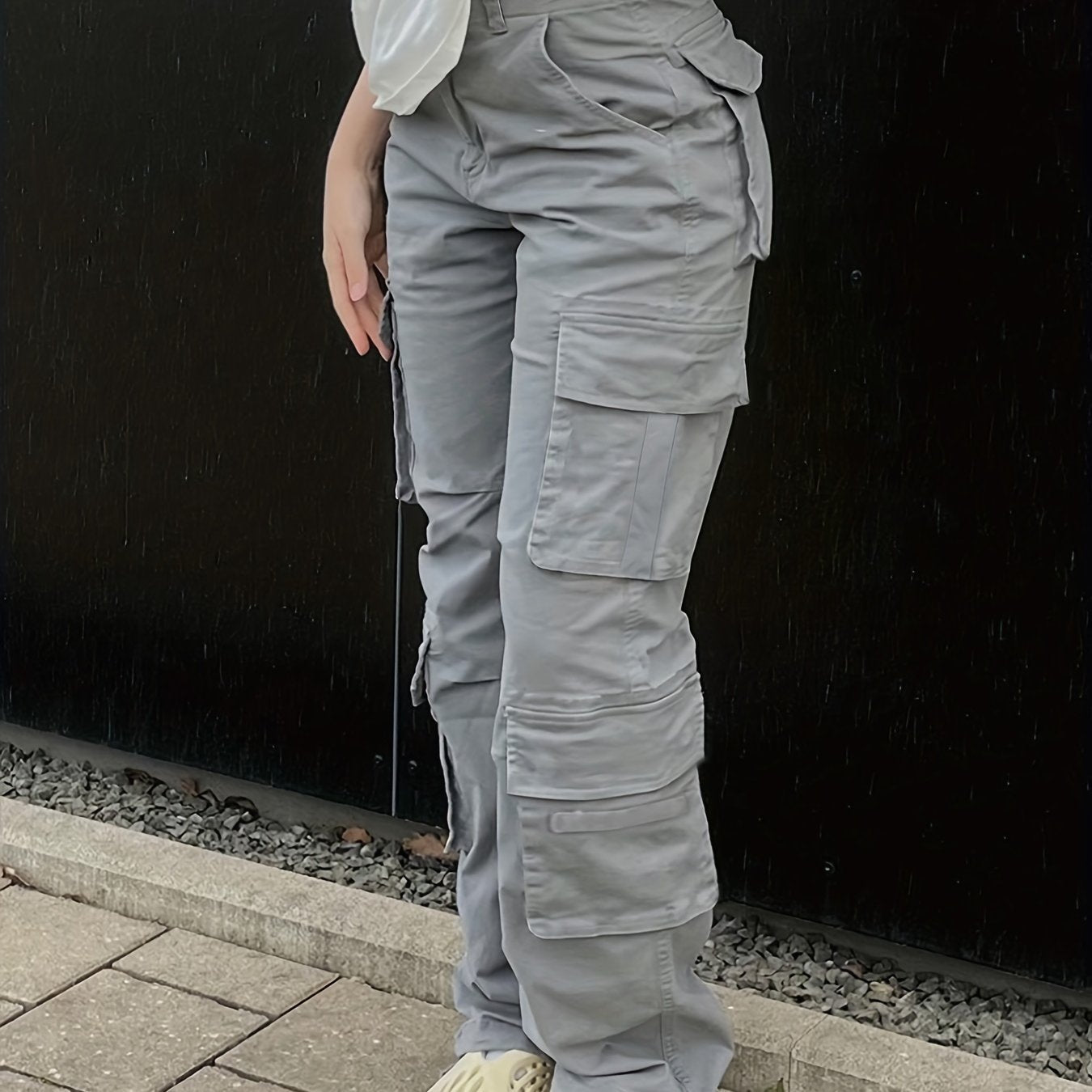 Girl's Wide Legs Baggy Cargo Pants with 2 Flap Pockets, Y2K Style Jeans, Vintage Kpop Inspired Women's Denim Clothing