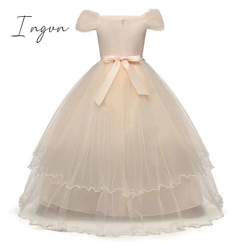 Ingvn - Red Girl Lace Embroidery Christmas Birthday Party Dress Flower Wedding Gown Formal Kids Dresses For Girls Teen Clothes 6 14 Yrs