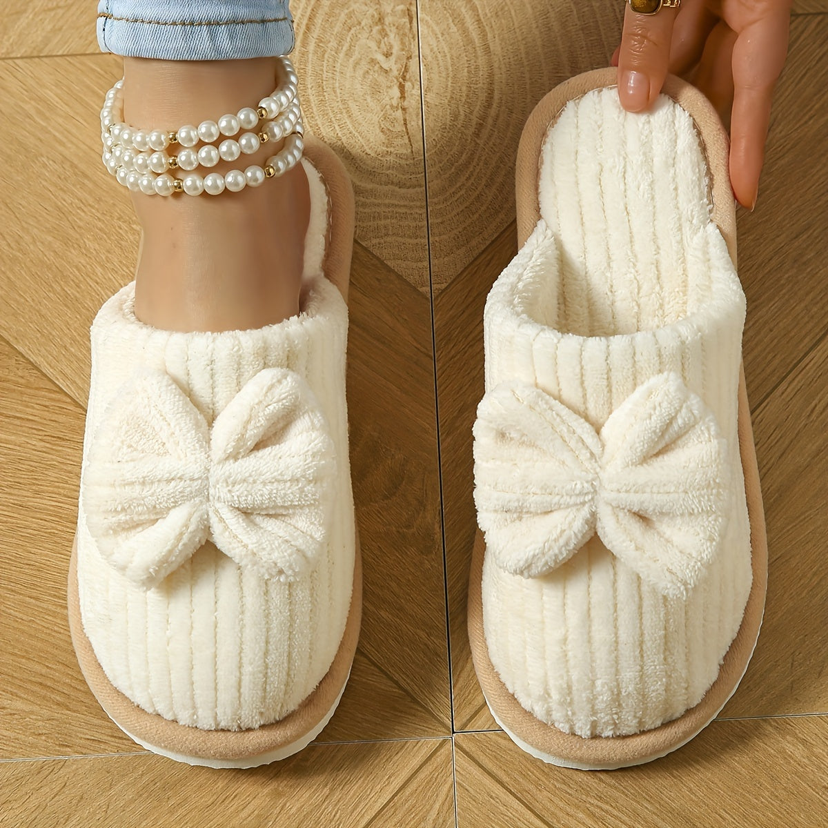 Adorable Bowknot Winter Slippers-Plush & Cozy-Soft Indoor Home Footwear-Warmth & Comfort