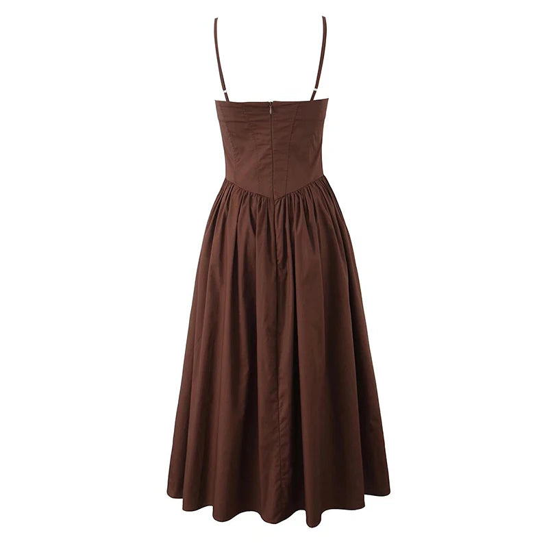 New Women Sexy Elegant Coffee White Sling Long Dress Low Waist Fit And Flare Summer Party Maxi Dresses Cotton Robe