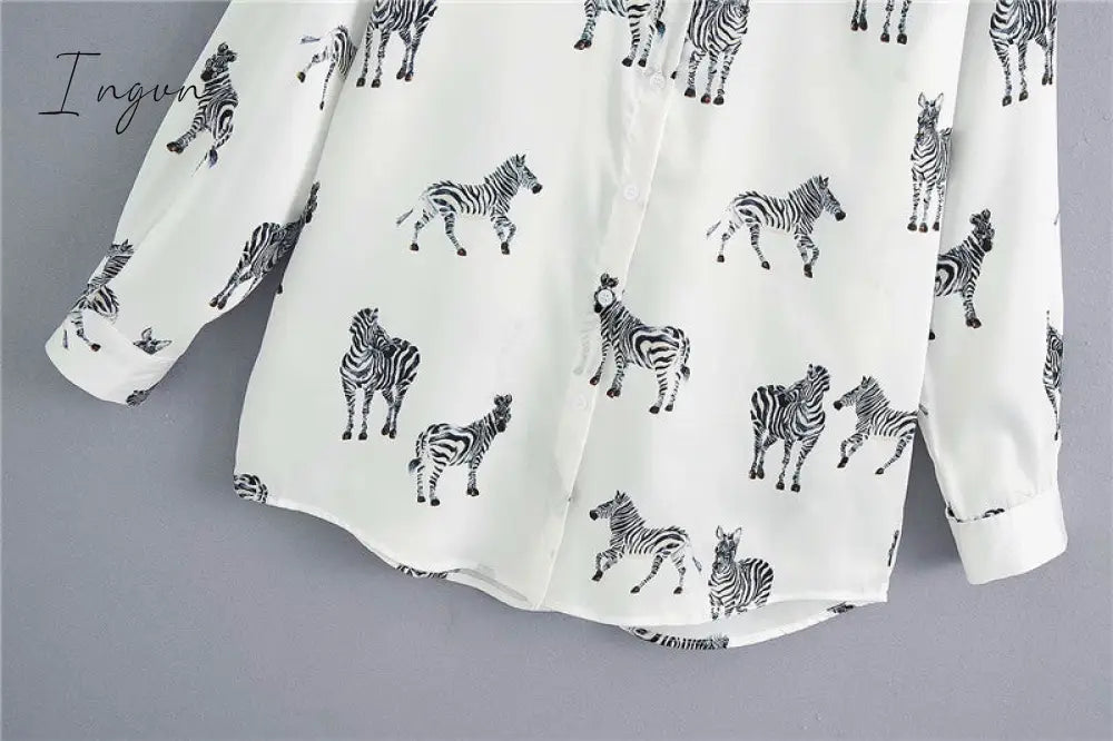 Ingvn - women satin blouse long sleeve zebra print shirts vintage office ladies tops femme chandails fashion blusa de mujer Chandails
