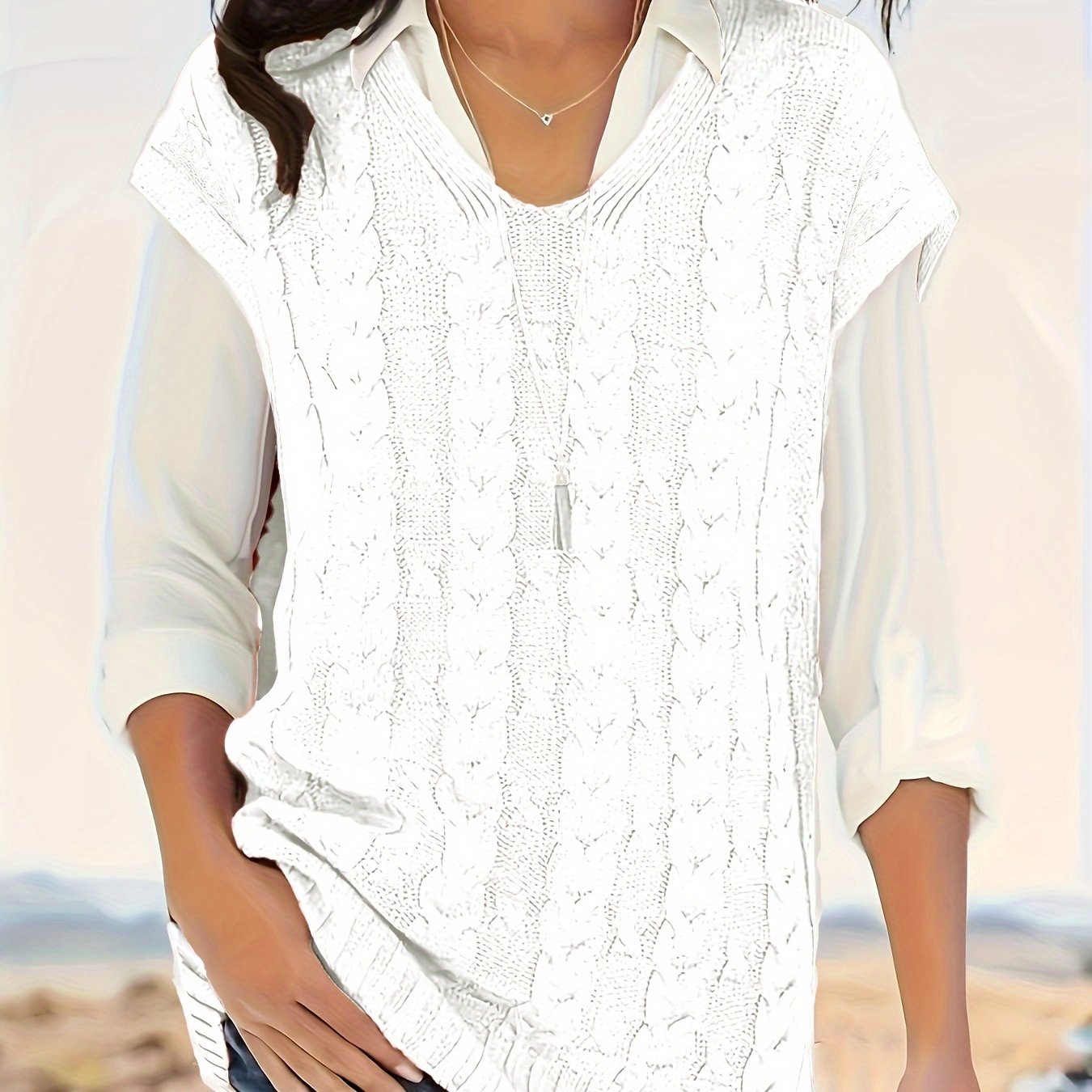 Women's All-Season Rib-Knit V-Neck Vest - Durable, Micro-Elastic & Versatile Casual Sweater