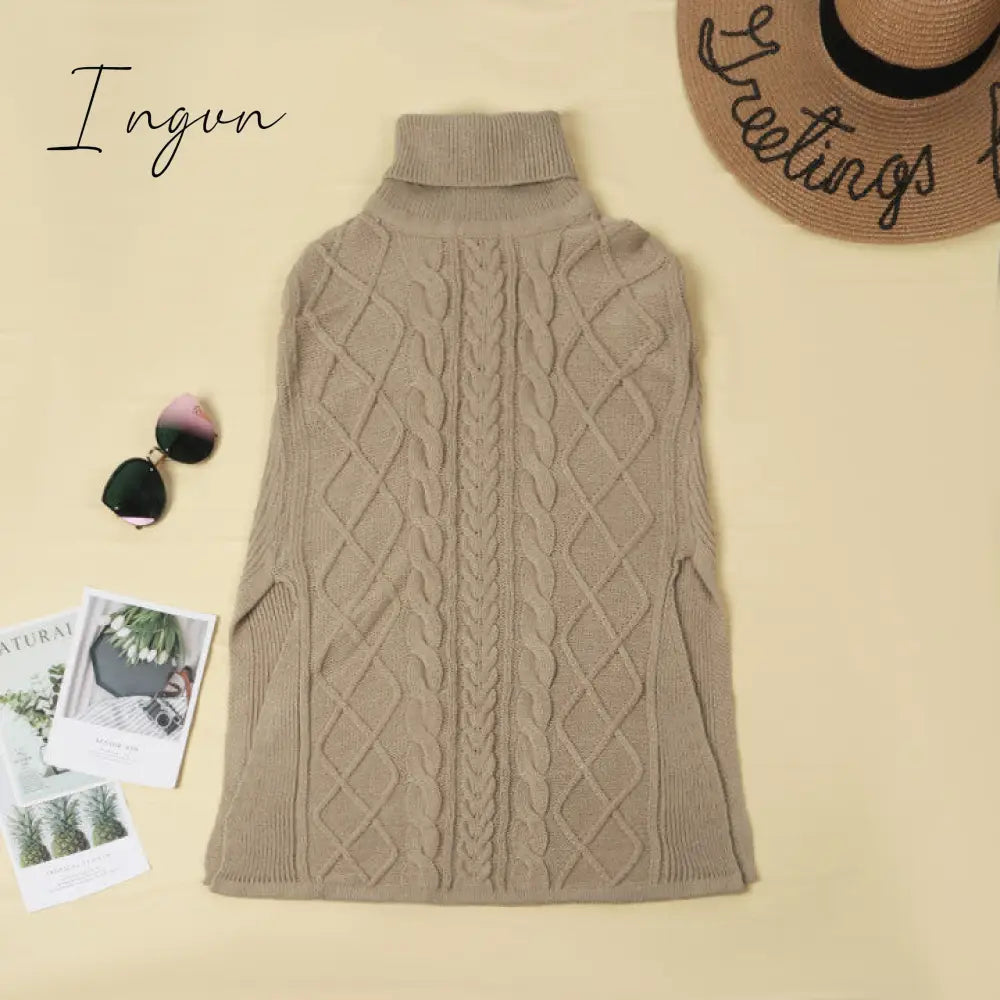 Ingvn -  High Neck Loose Cable Knit Pattern Stitching Sweater(7 Colors)