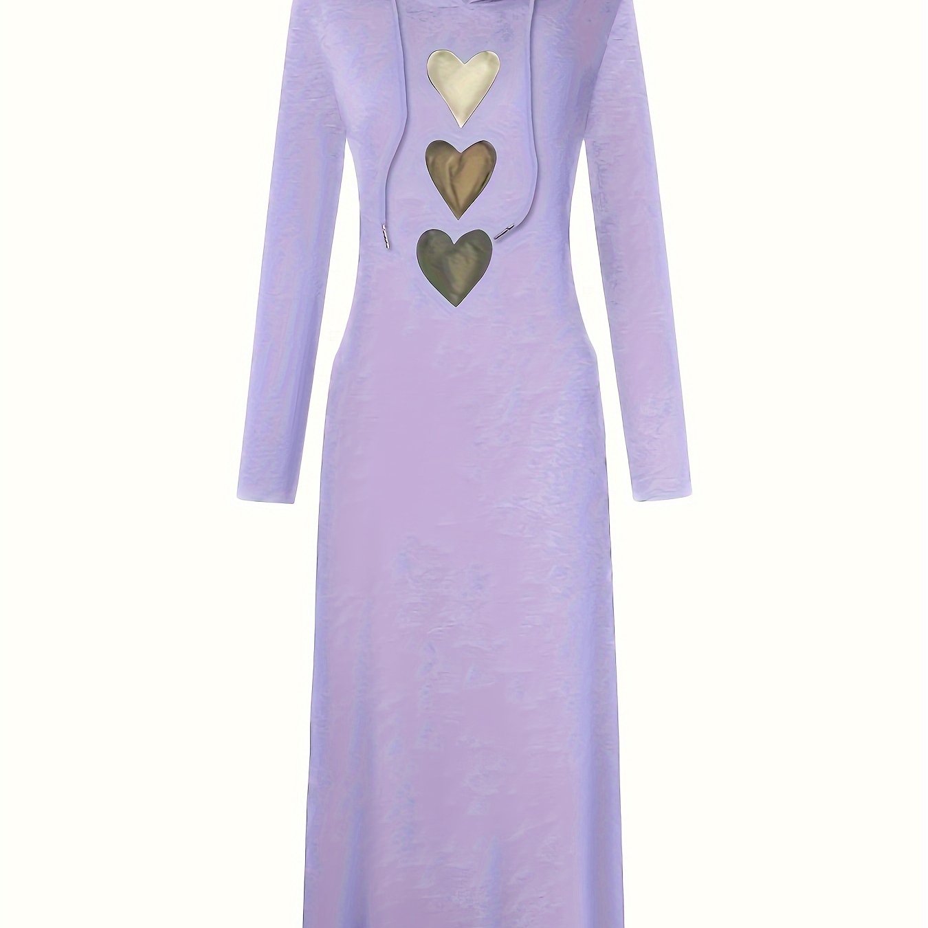 Chic Heart Print Drawstring Hooded Maxi Dress - Women's Casual Long Sleeve Fall & Winter Clothing - Soft, Cozy, and Versatile Fashion for Everyday Wear