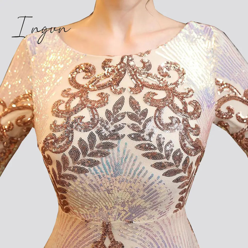 Ingvn - Hot Sale O-neck Long-Sleeve Shinning Sequins Evening Dresses Sexy Backless Mermaid Party Gowns Maxi Elegant Multi Female Robes vestidos
