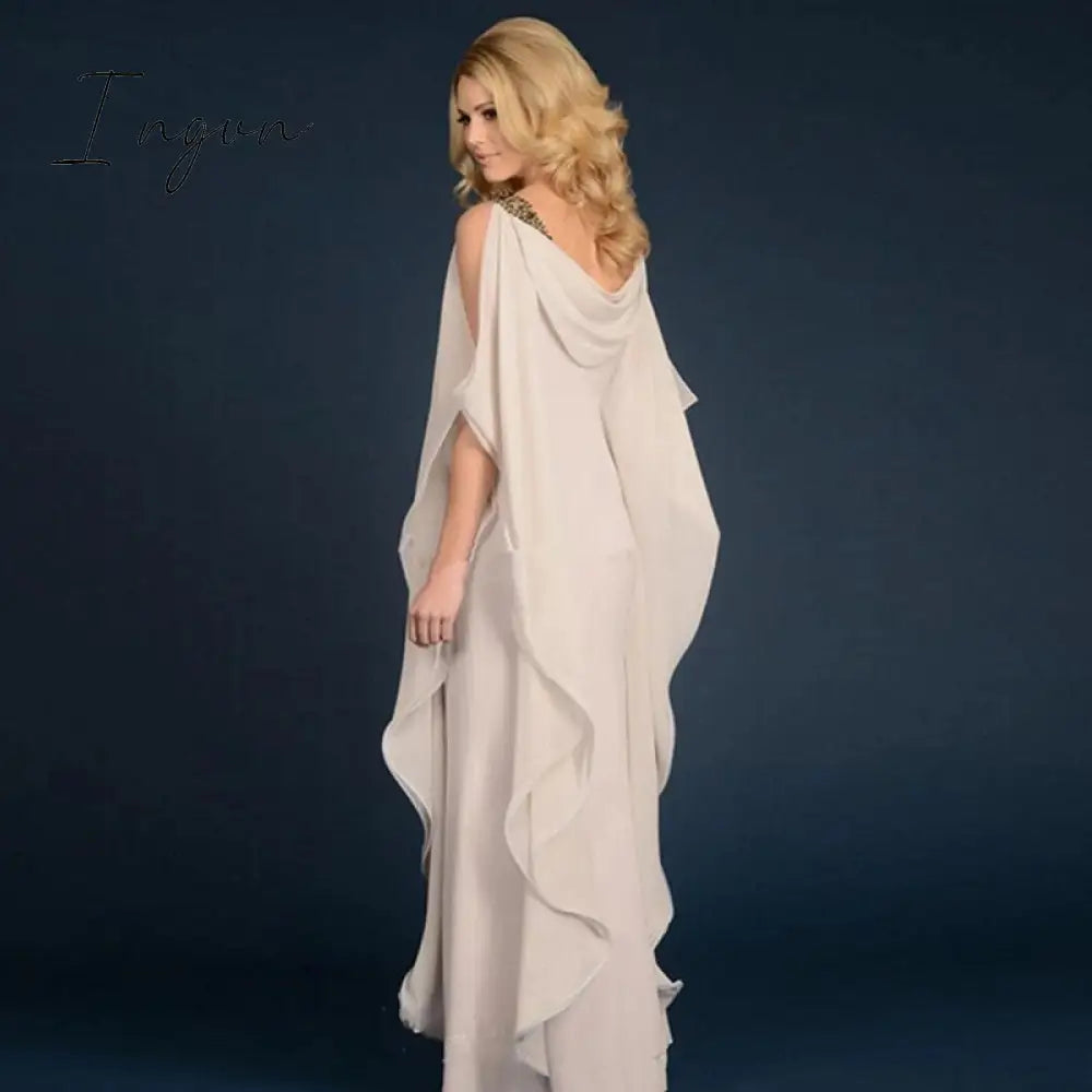 Ingvn - Latest Elegant Sleeveless Mother of the Bride Dresses Jewel Neck Cowl Back Tiered Wedding Party Gowns Floor Length On Sale