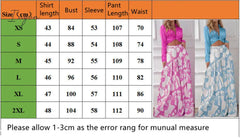 Ingvn - 2023 Fashion Summer Autumn Two Piece Sets Womens Fashion Sexy Mid Sleeve Shirt Elgant Floral Print Wide Leg Pant Suit Casual 2pcs Set Women