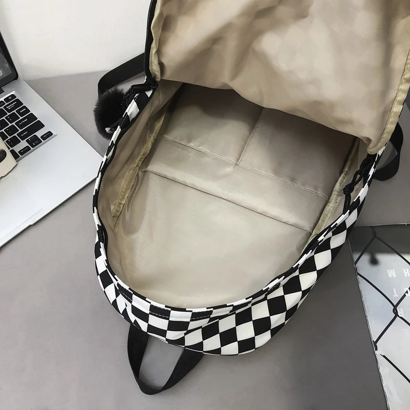 INGVN  Fashion Girls Plaid Backpack Waterproof Leisure Shoulder Bag Women Laptop Mochila Bookbag Travel Rucksack for Female