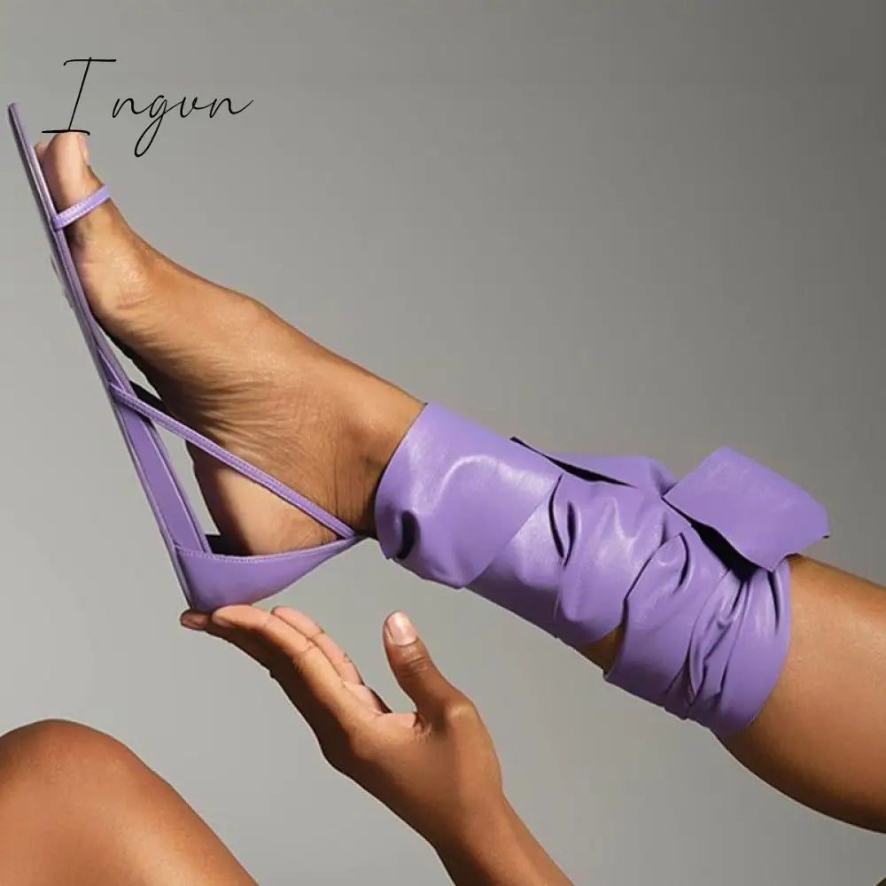 Ingvn - Women Gladiator Thong Summer Ankle Wrap Flat Sandals
