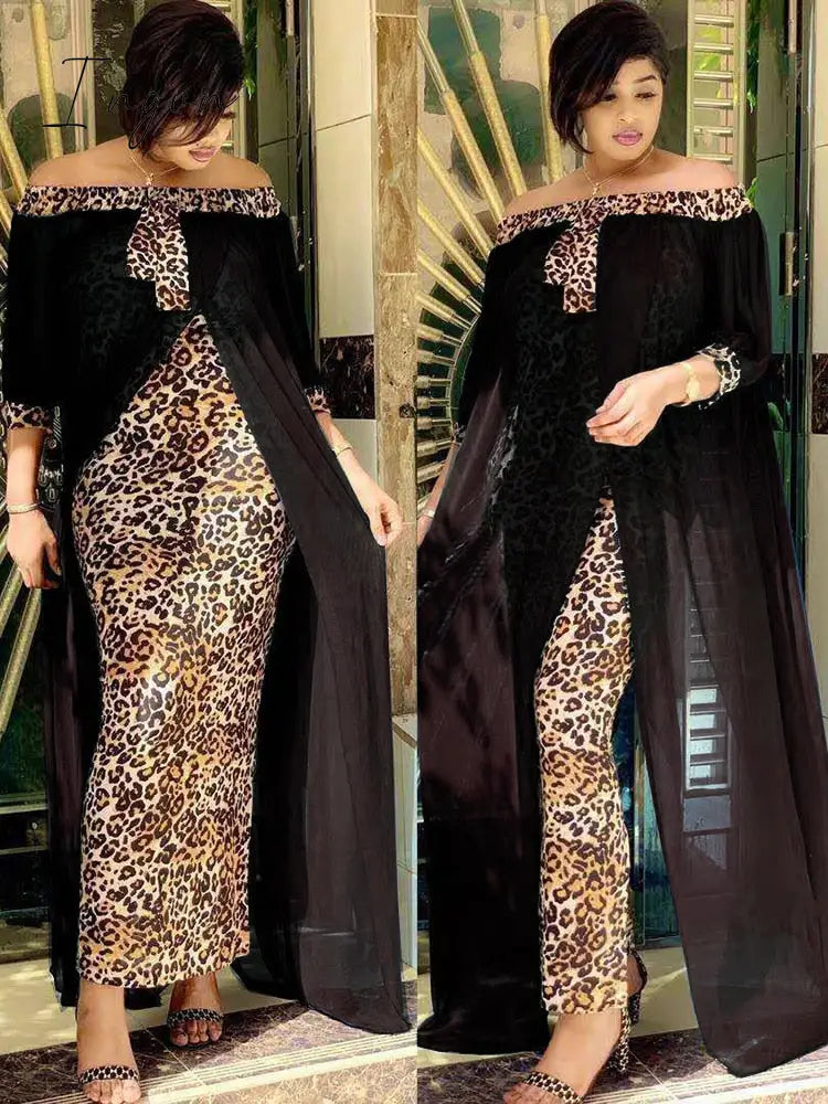Ingvn - Leopard Loose Bodycon Fashion outdoor WomenMaxi  Dress Leisure Patchwork Strapless Sexy Ethnic Style African vestidos