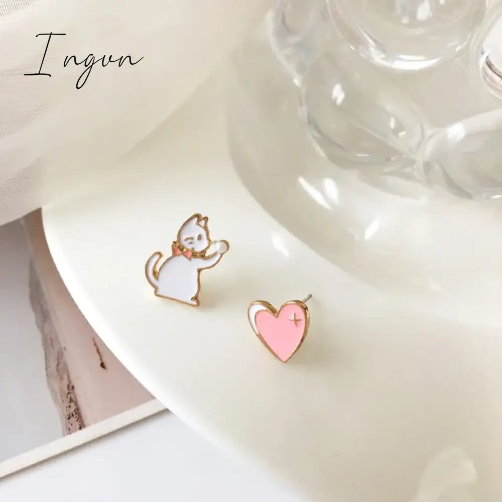 Korean Style Flower Cute Animal Dangle Earrings For Women Moon Stars Kitten Rabbit Balloon Asymmetric Earring Party Jewelry Gift