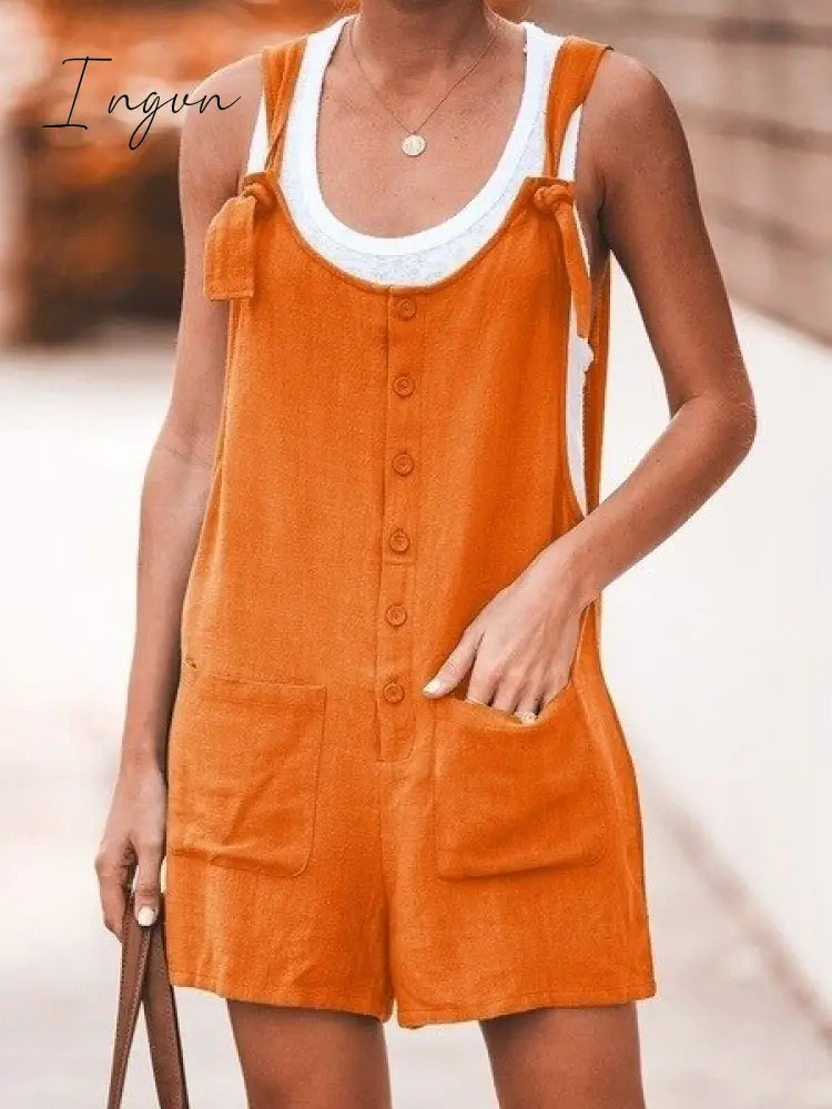 Ingvn - Summer Women Sleeveless Overalls Elegant Jumpsuits Romper Casual Vintage Ladies Short Pants Cotton and linen Wide Leg Pants