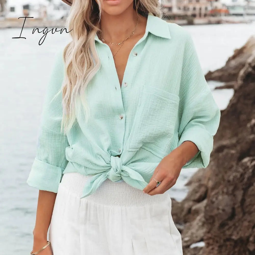 Ingvn - New Spring Summer Fashion Women New Patchwork Shirt Elegant Commute Contrast Lapel Buttons Cardigan Streetwear Ladies Casual Blouses