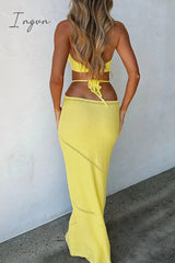Ingvn - Sexy Vacation Solid Hollowed Out Backless Swimwears Cover Up
