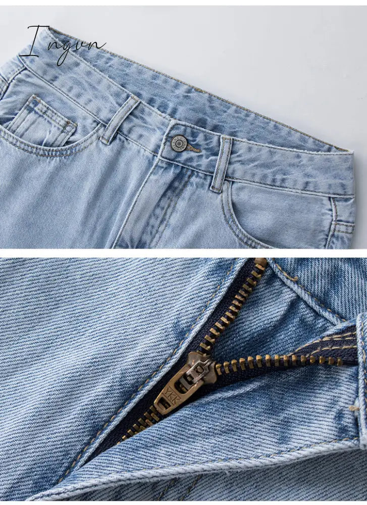 Ingvn - Low Rise Jeans Women Baggy Jeans New Fashion Straight Leg Pants Y2k Denim Trousers Blue Vintage Mom Loose Low Waist Jeans