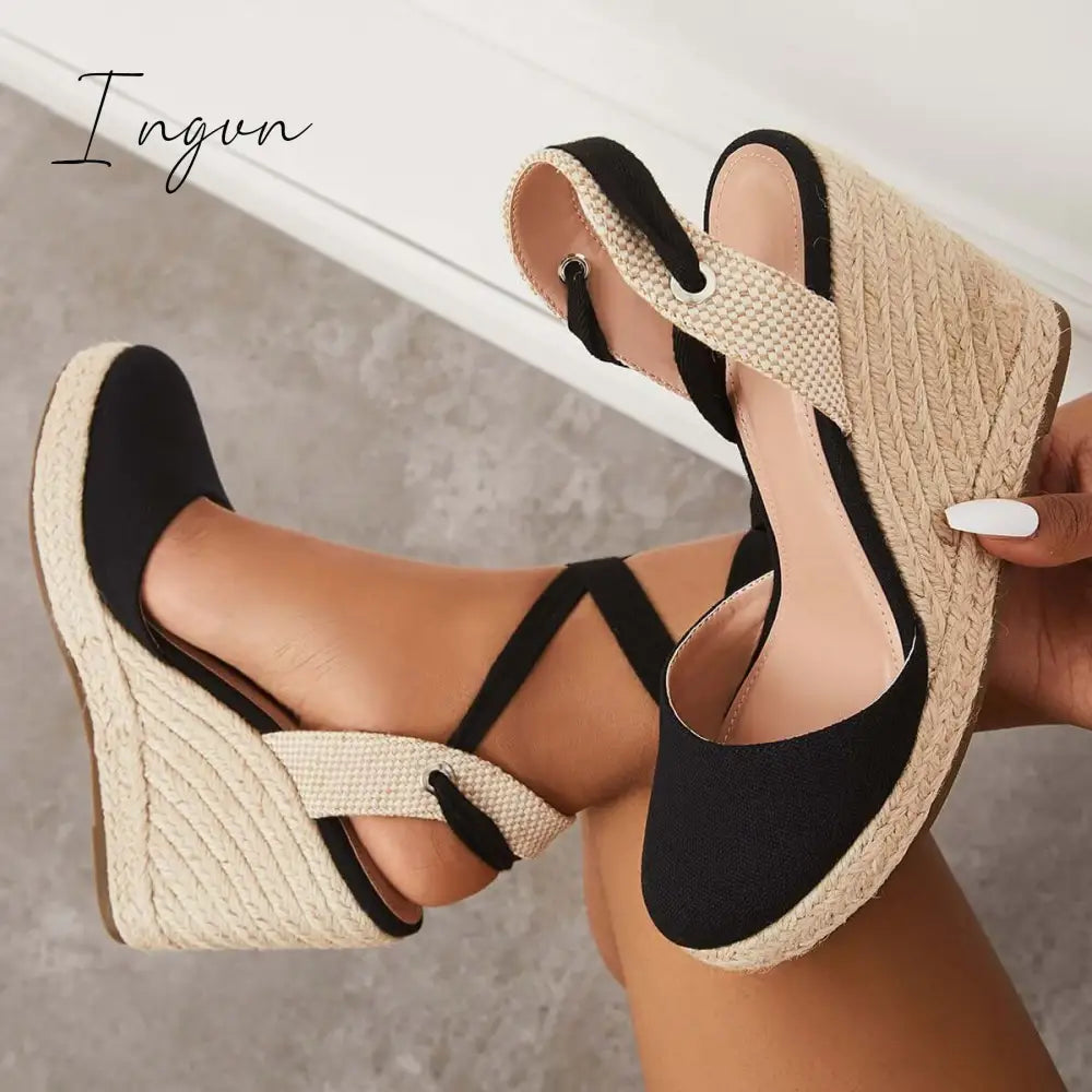 Ingvn - Lace up Espadrille Wedges Platform Heel Singback Sandals