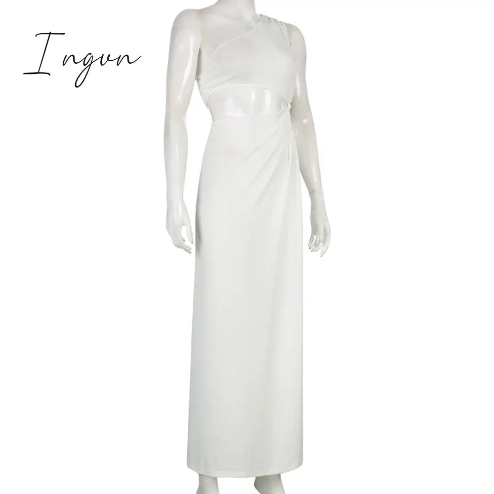 Ingvn - Fashion White Elegant Maxi Dress Summer Women Sexy One Shoulder Split Long Dress Female Fashion Cut Out Club Party Dress Beachwear