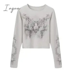 Ingvn - Vintage Women Clothes Y2k T-shirts 2023 Blusas Mujer De Moda O-neck Long Sleeve Print Tunic Woman Tshirts Fashion Casual Tops
