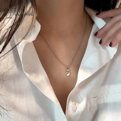New Fashion Simple Lucky 7 Square Pendant Stainless Steel Necklace for Women Niche Design Elegant Party Jewelry Gifts