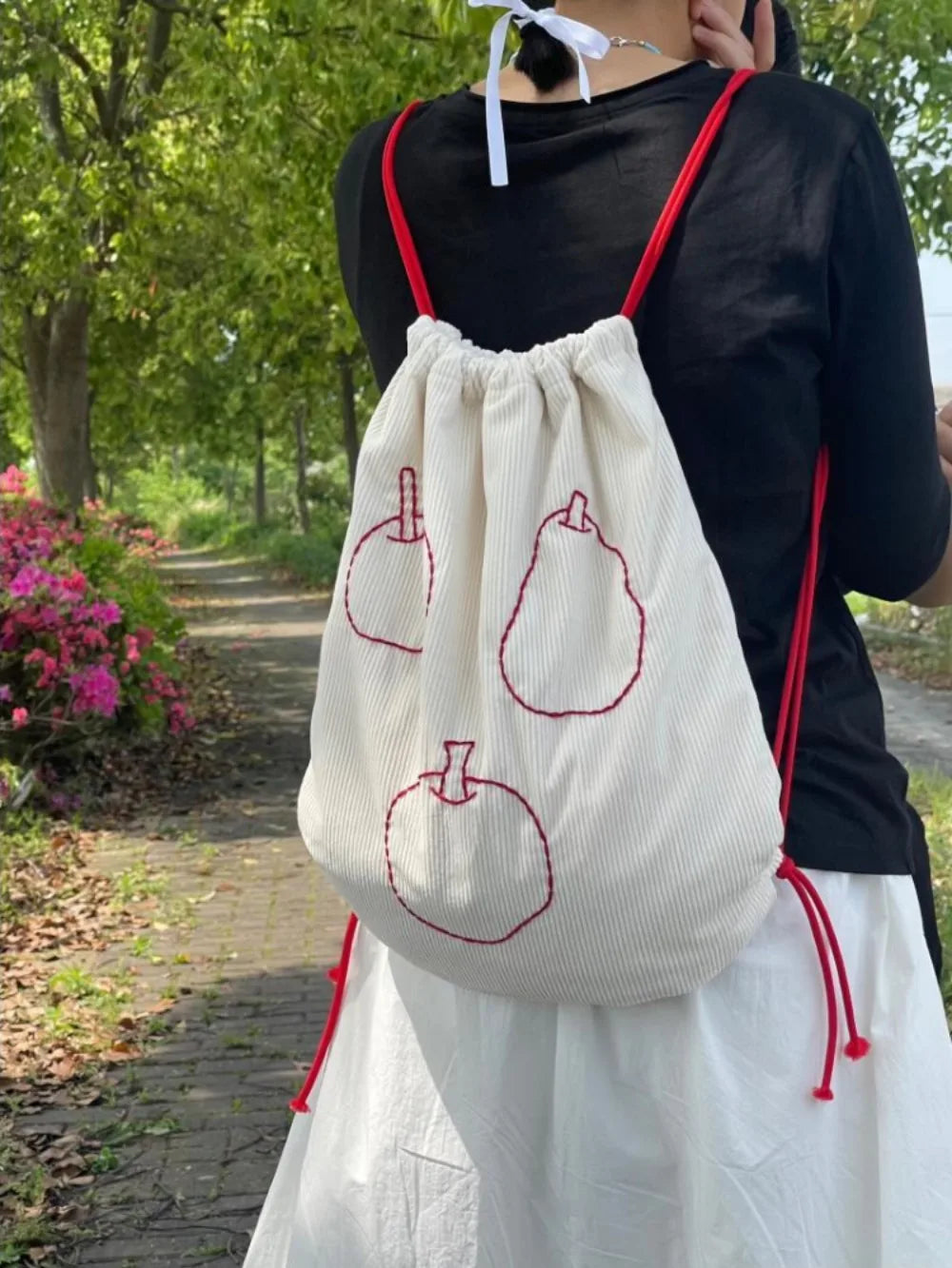 Ingvn  Practical New Lovely Daily All-match Versatile Backpacks Commuter Casual Print Apple Lace Up Bags Elegant Drawstring Luggage