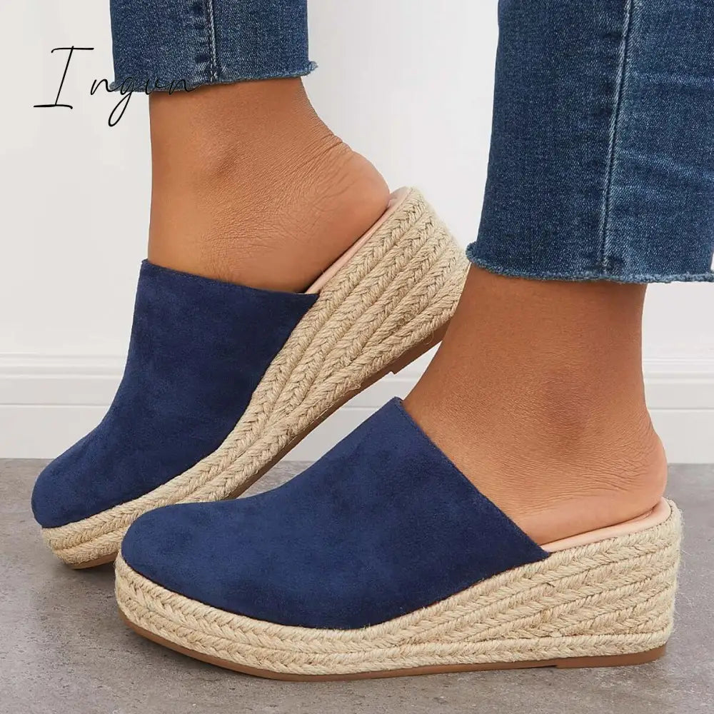 Ingvn - Espadrilles Mule Wedges Slip on Backless Sandals
