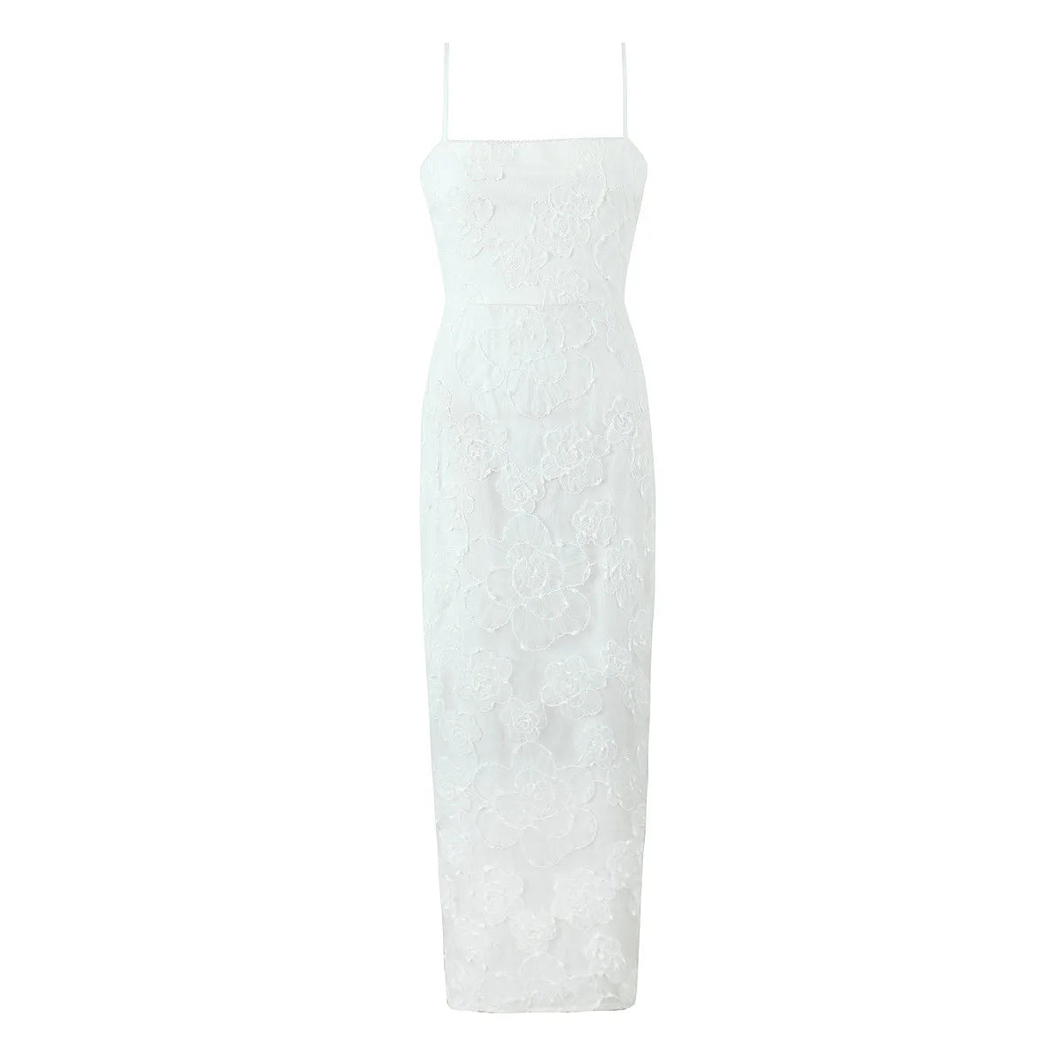 Sexy Elegant Women Floral Embroidery Lace Sling Long Dress Romantic Female Package Hips Evening Party Maxi Robe Summer
