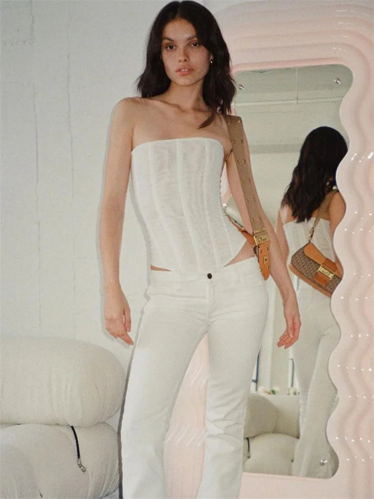 Mesh Backless Summer Vest Female Elegant Luxury Patchwork Strapless Solid Slim Streetwear Inner Sexy Y2k Tank Top Women's