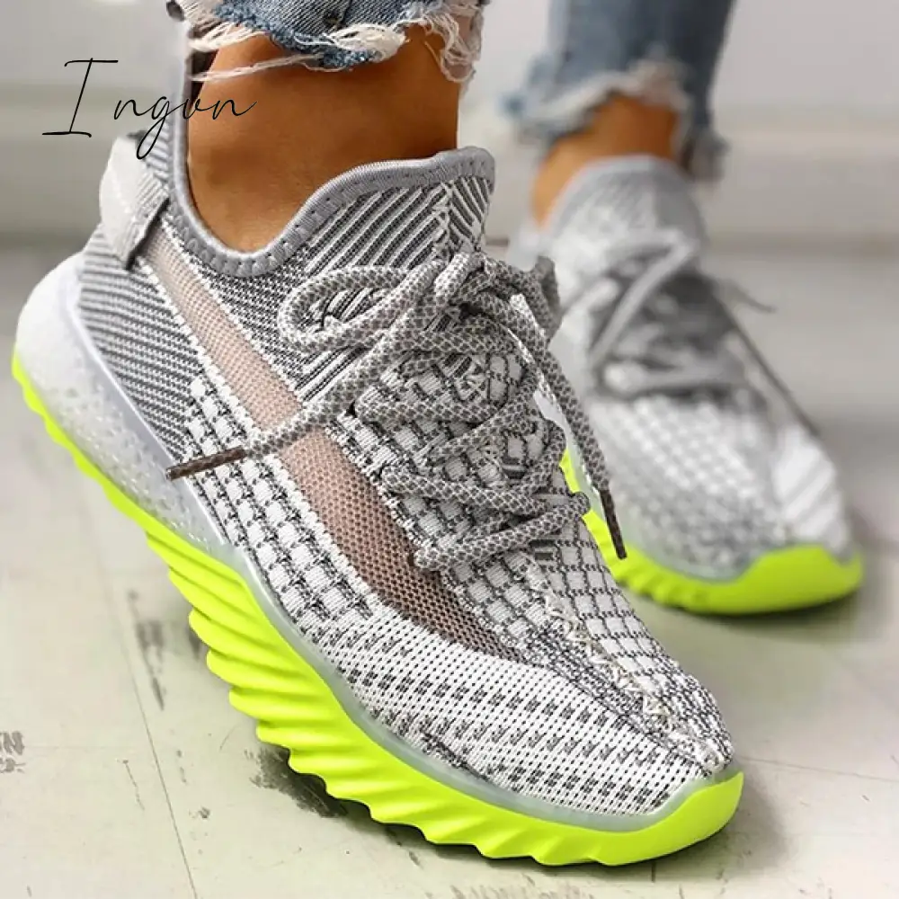 Ingvn - Net Surface Breathable Lace Up Yeezy Sneakers