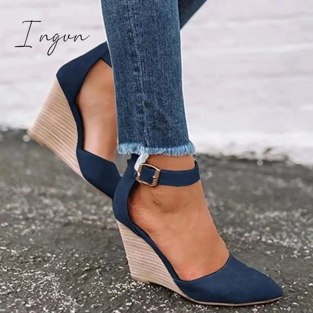 Ingvn - Women Summer Classic Wedge Pumps Ankle Strap Heels Sandals