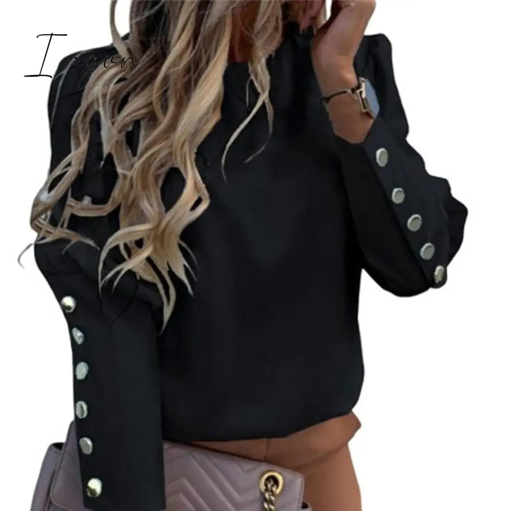Ingvn - Fashion Women Blouse Shirt  Spring Women Clothing Solid Buttons Long Sleeve Shirts Tops Ladies OL Shirt White Office Shirt