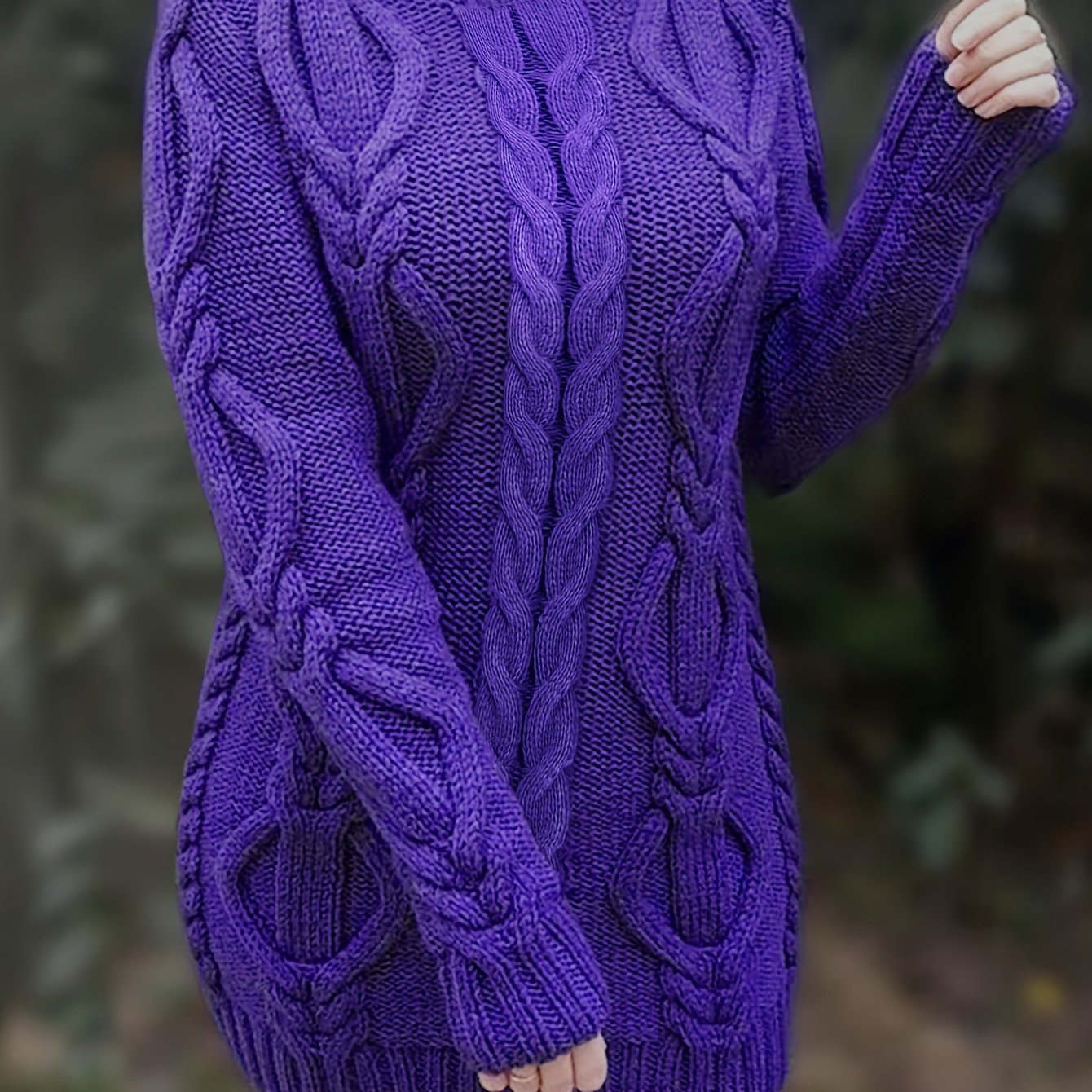 Cozy Cable Knit Dress - Long Sleeves & Turtle Neck - Versatile & Warm for Spring/Fall - Multiple Colors Available