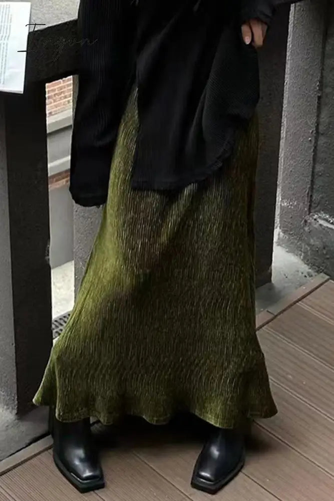 Ingvn - Elegant Solid Fold High Waist Solid Color Bottoms