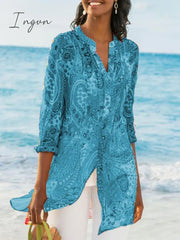 Ingvn - Women's Printed Casual Loose Plus Size Chiffon Shirts