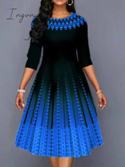 Ingvn - Women's Work Dress Swing Dress Church Dress Midi Dress Red Royal Blue Blue 3/4 Length Sleeve Print Print Summer Spring Crew Neck Elegant 2023 S M L XL XXL 3XL 4XL 5XL