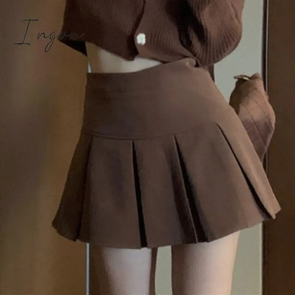 Ingvn - Vintage Knitted Suit Women's Spring Korean Style Warm Mini Skirts Trend Chic Elegant Sweater Women's Skirt and Cropped Set