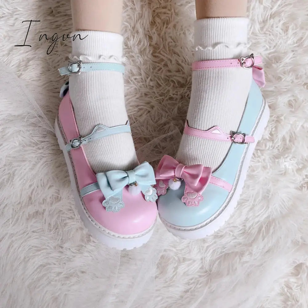 Ingvn - Japanese Design Cat Paw Cosplay Lolita Sweet Girls Shoes Jk Platform Anime Big Size 34-41 Harujuku Kawaii Cute Women Shoes
