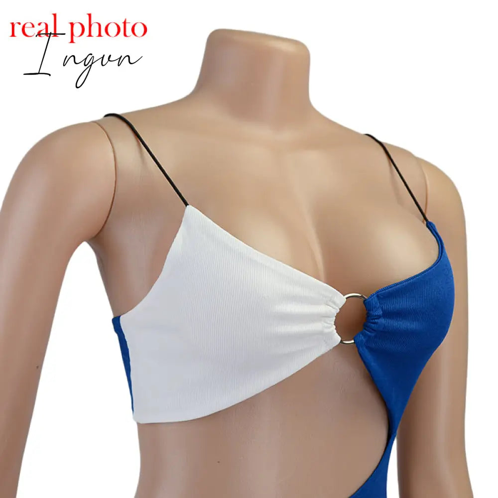 Ingvn - Spaghetti Strap Drawstring Ruched Cut-Out Sexy Backless Mini Dress for Women Club Party Sleeveless Dresses Bodycon
