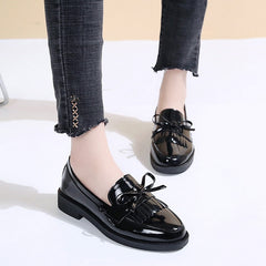 Rimocy Black Patent Leather Women's Loafers Platform Slip on Shoes for Women Spring British Tassel Casual Flats Shoes Woman