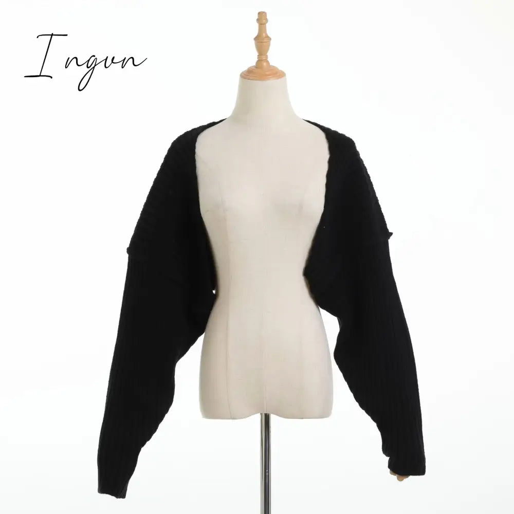 Ingvn - Sexy cropped cardigan knitted short cardigan sweaters for women fashion cute tops korean style long sleeve top batwing sleeve